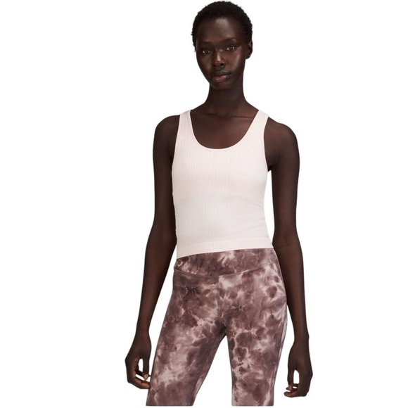 Lululemon Ebb to Street Cropped Tank Top Sz 10 Rib Map Strawberry Milkshake - Picture 1 of 10
